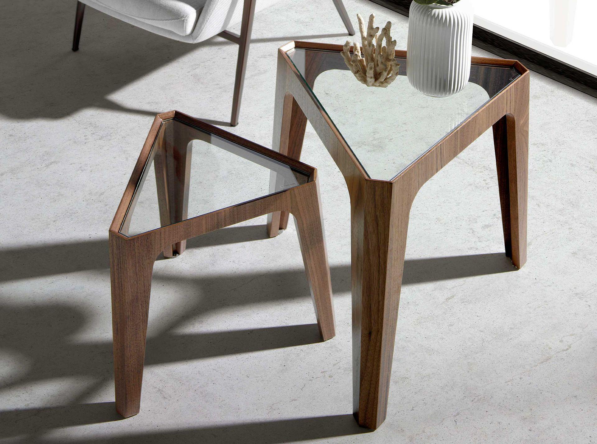 Side table Walnut veneer Glass Brown 0