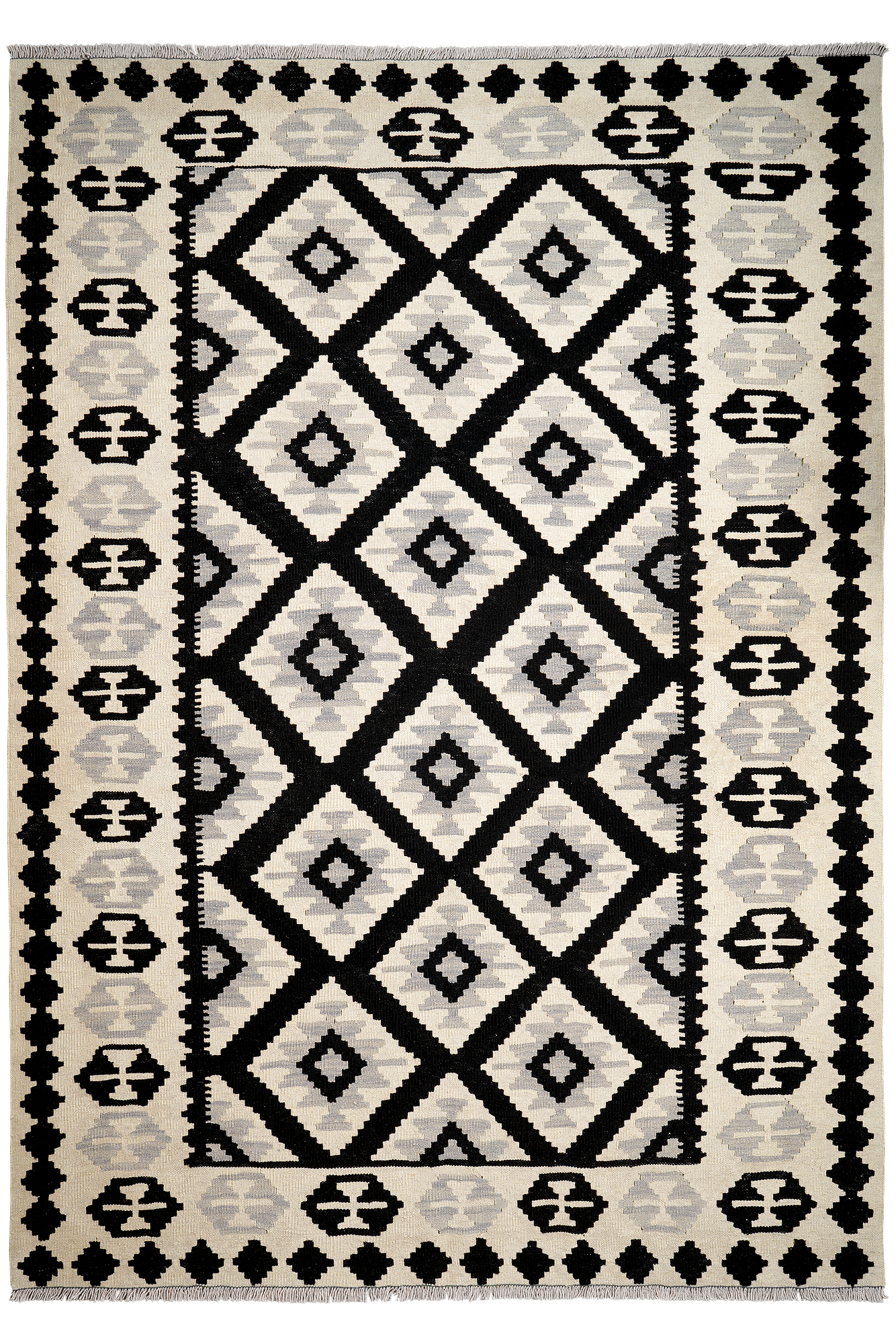 Kilim Gashgai Teppich Schwarz Beige 0