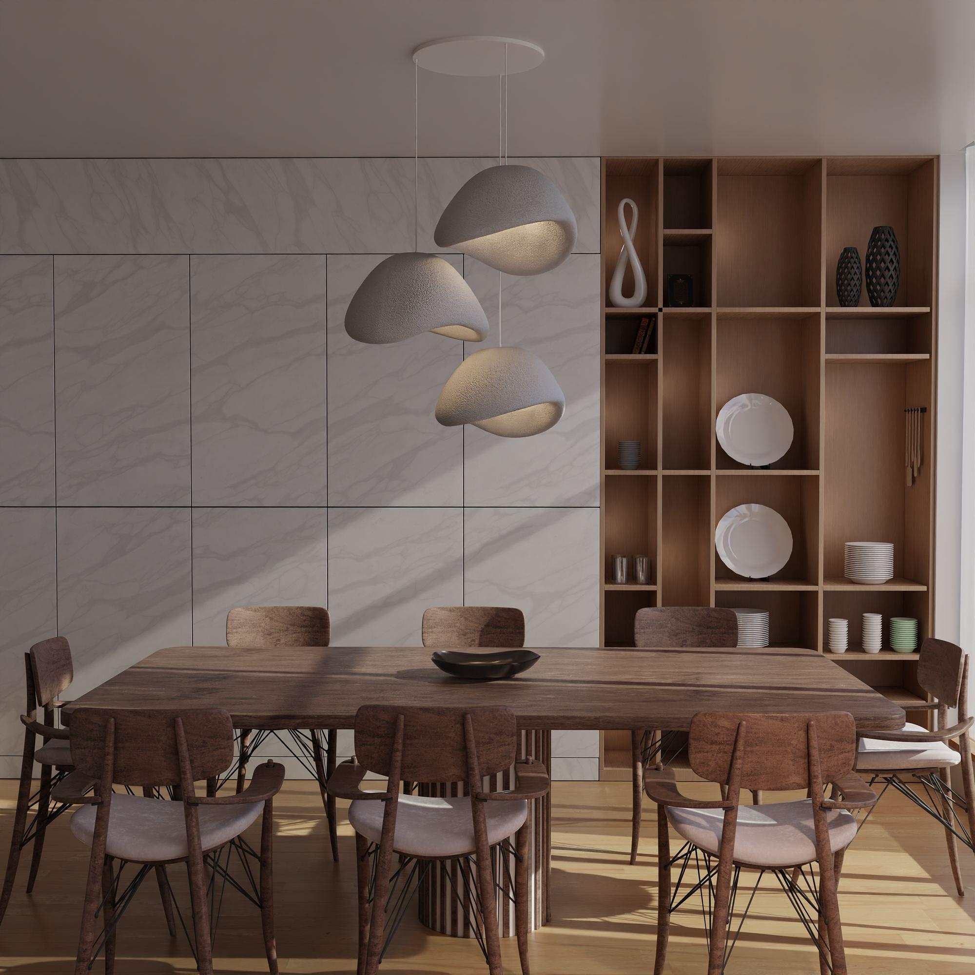 3-Flammig Wabi Sabi Stonefades Pendelleuchte Beton Grau 3
