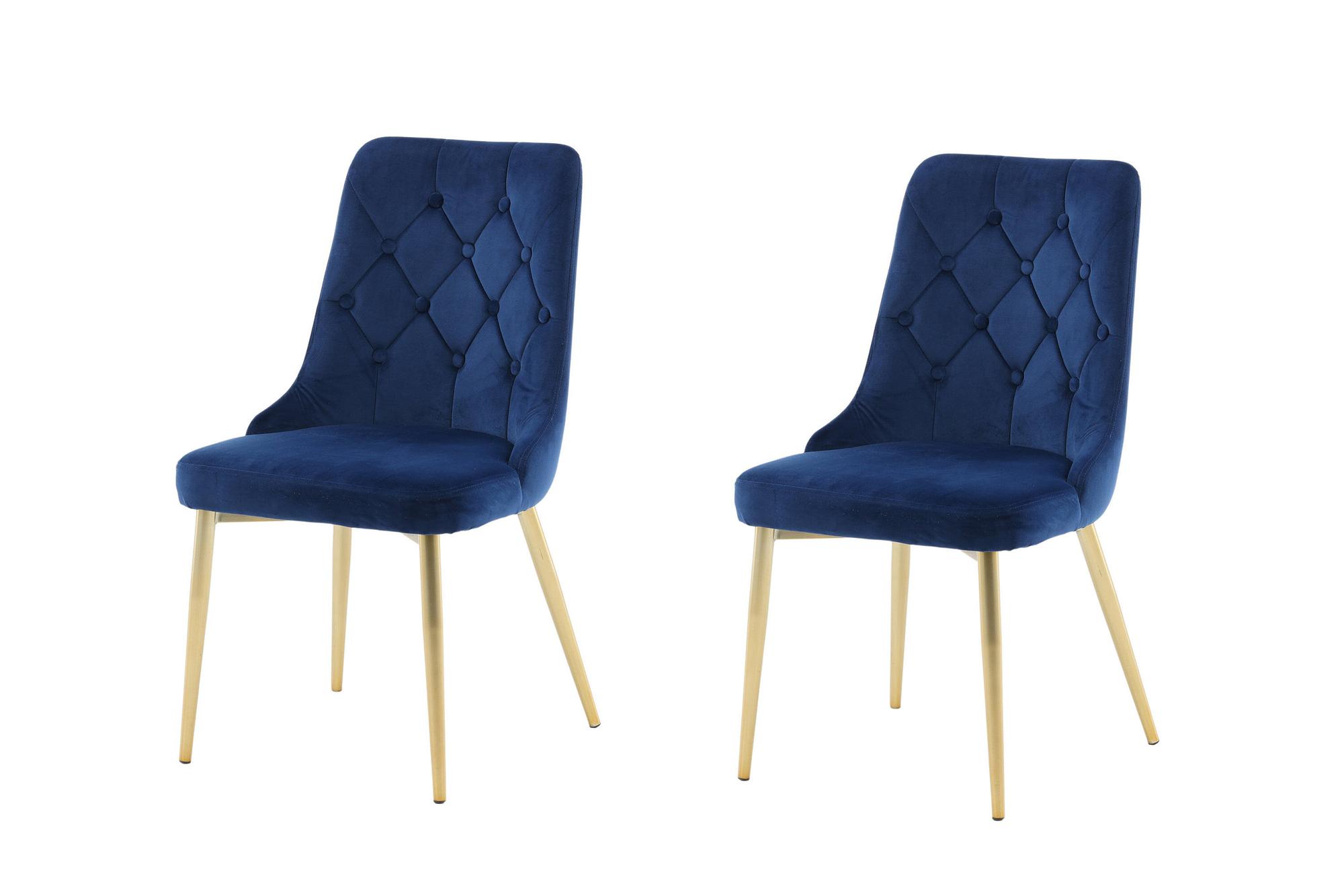 2x Velvet Lyx Esszimmerstuhl-Set Messing Samt Blau 1