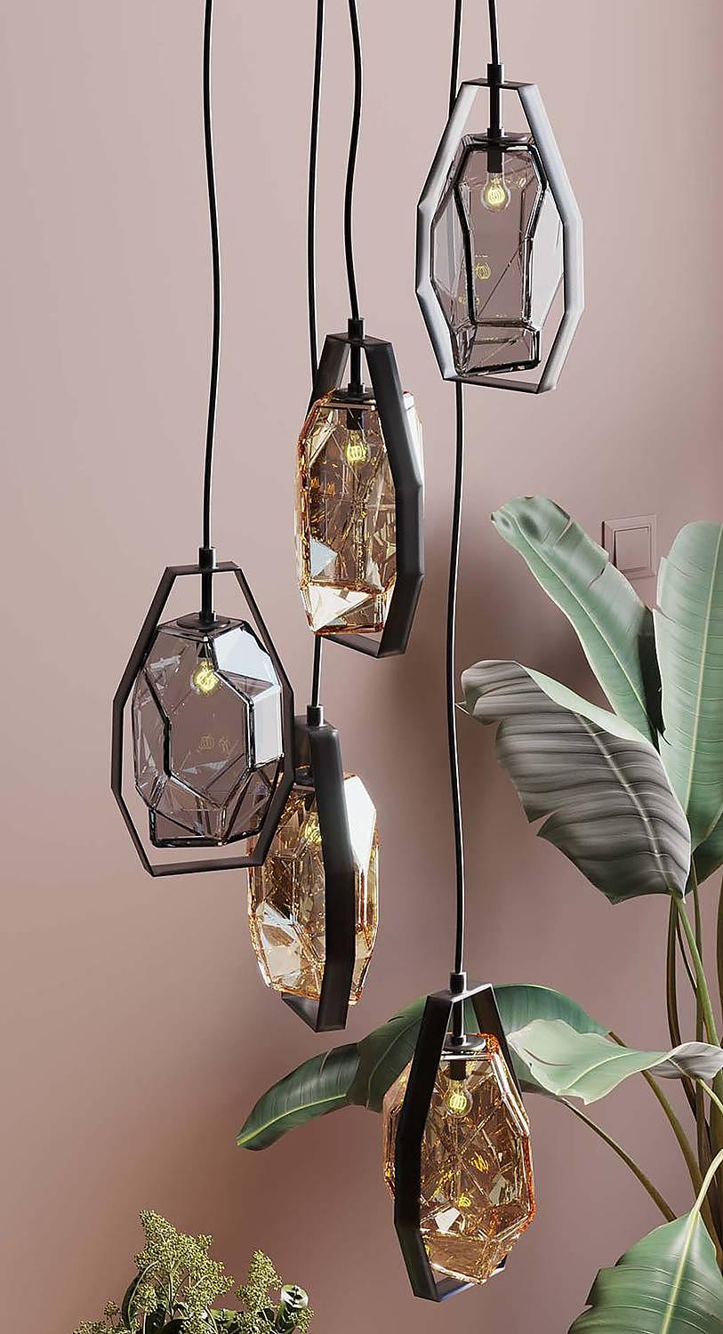 Diamond Fever Spiral Pendant Light 5-bulb Steel Black 1