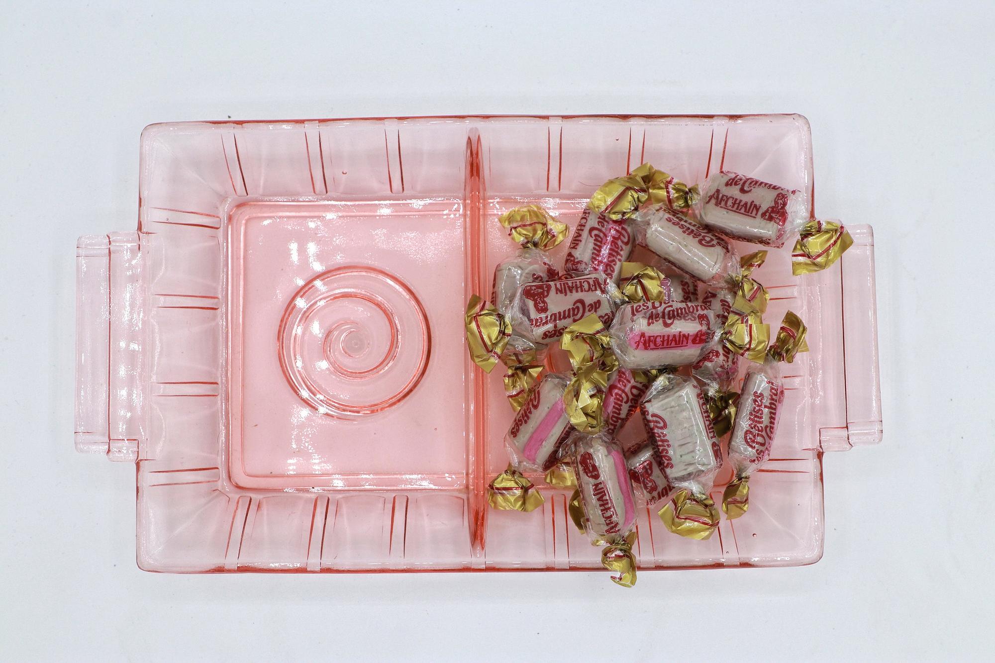 Vintage Tablett Pressglas Rosa 1930er Jahre 4