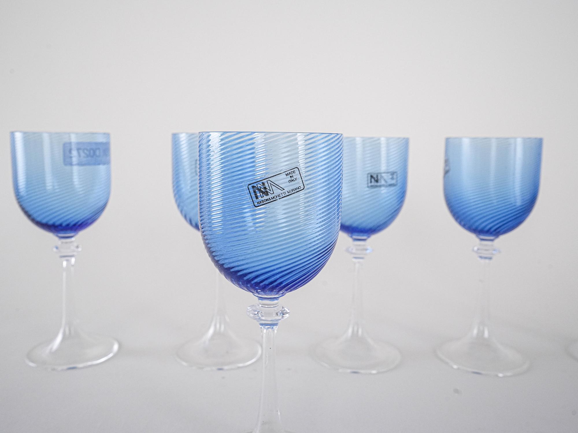 Gläser-Set Muranoglas Blau 1970er Jahre 5
