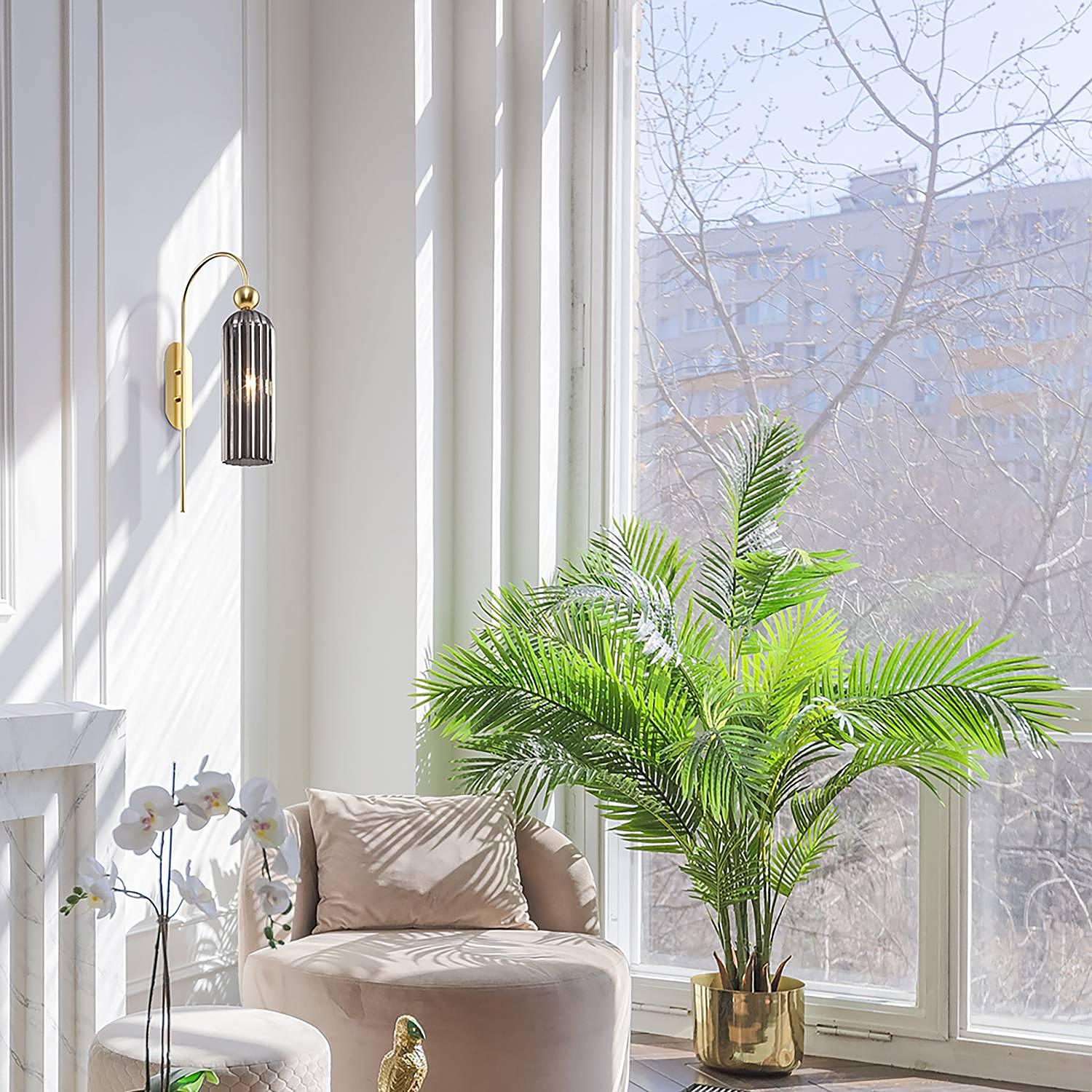 Antic 1-flammige Wandleuchte Rauchglas Gold 2