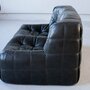 Vintage Michel Ducaroy Kashima Sofa-Set Leder Schwarz 3-tlg 2