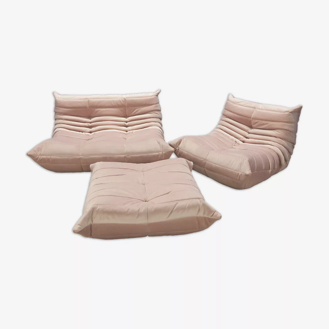 Togo Lounge Set 3 pezzi velluto rosa chiaro 0