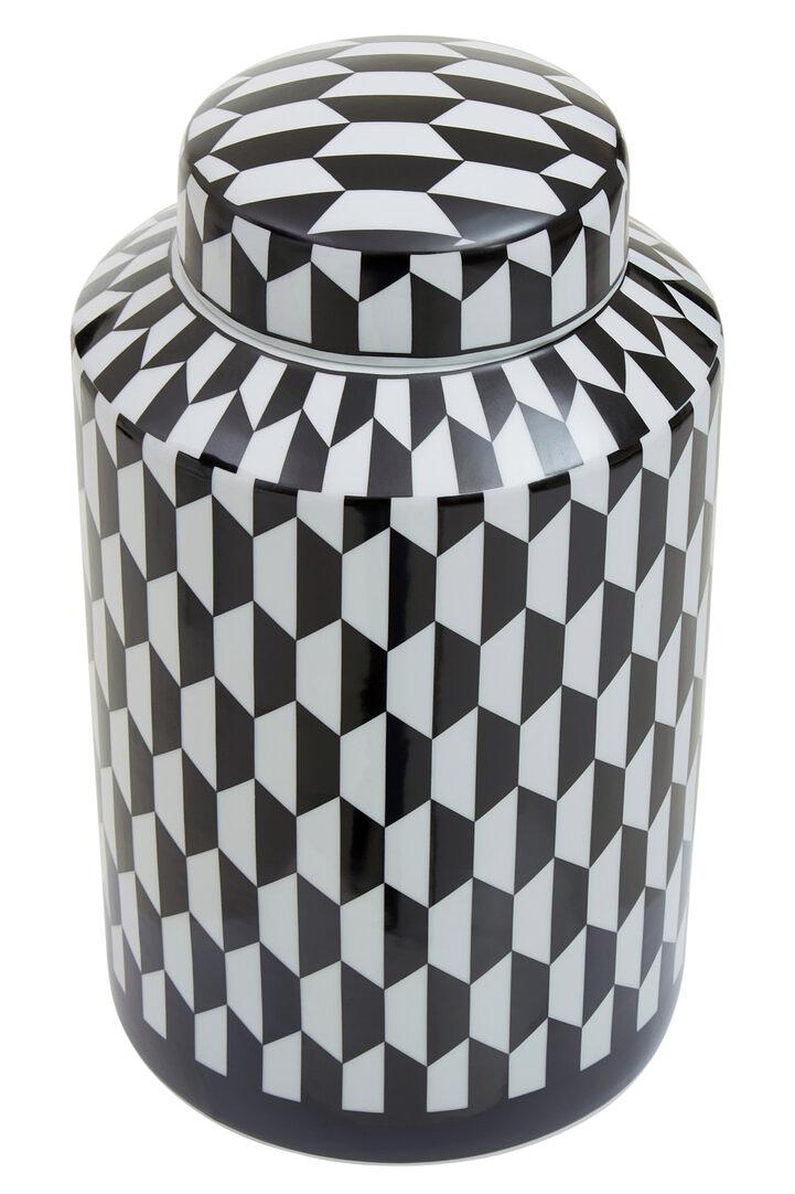 Marlo Kleiner Geometrically Printed Ceramic Jar Black White 1