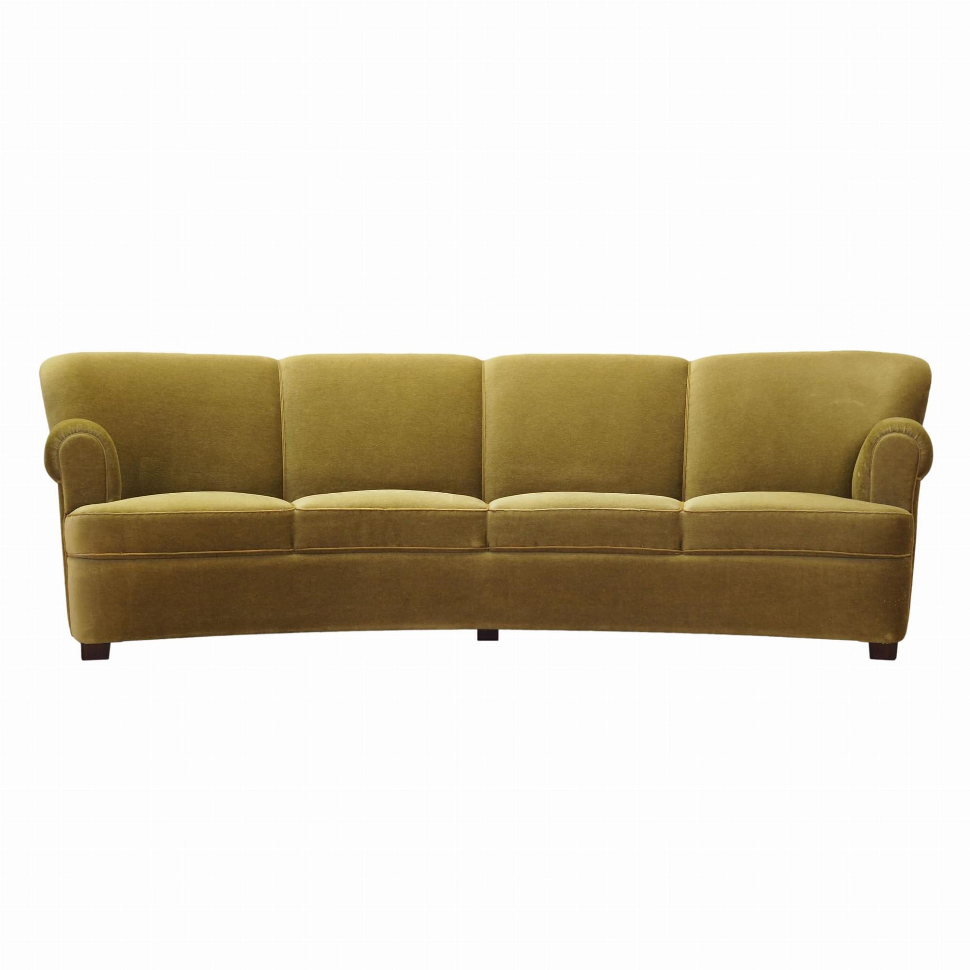 4-Sitzer Sofa Velours Grün 1960er Jahre 0