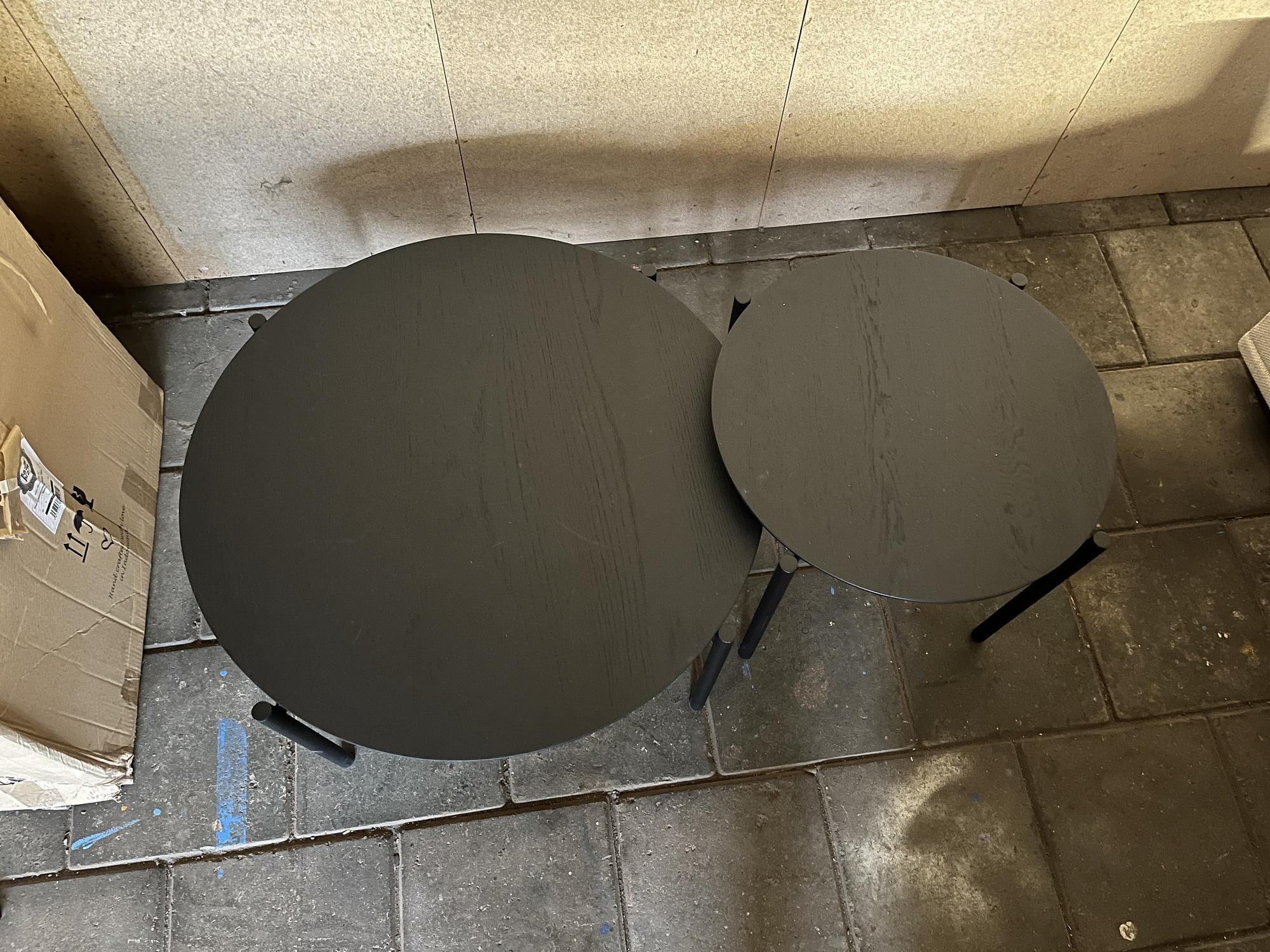 Schild 2x Couchtisch-Set Eichenholz Metall Ø70cm Ø50cm 1