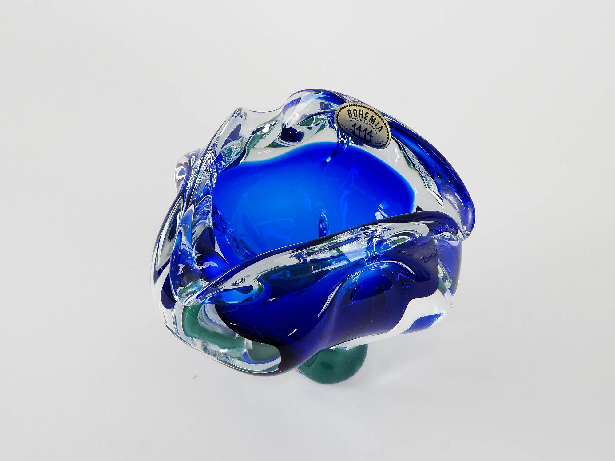 Böhmische Schale Blau Transparent 1970er Jahre 3