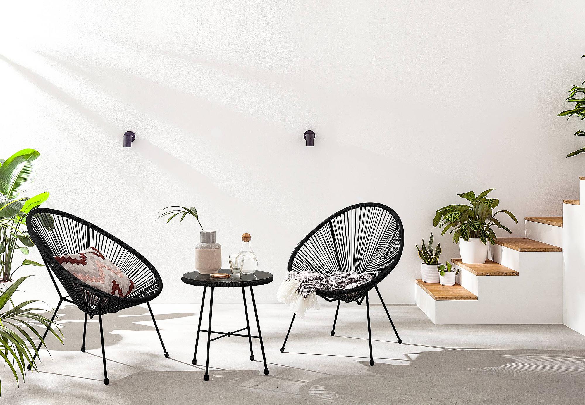 Garden Lounge Set of 2 Copacabana Steel Polyrattan Black 2