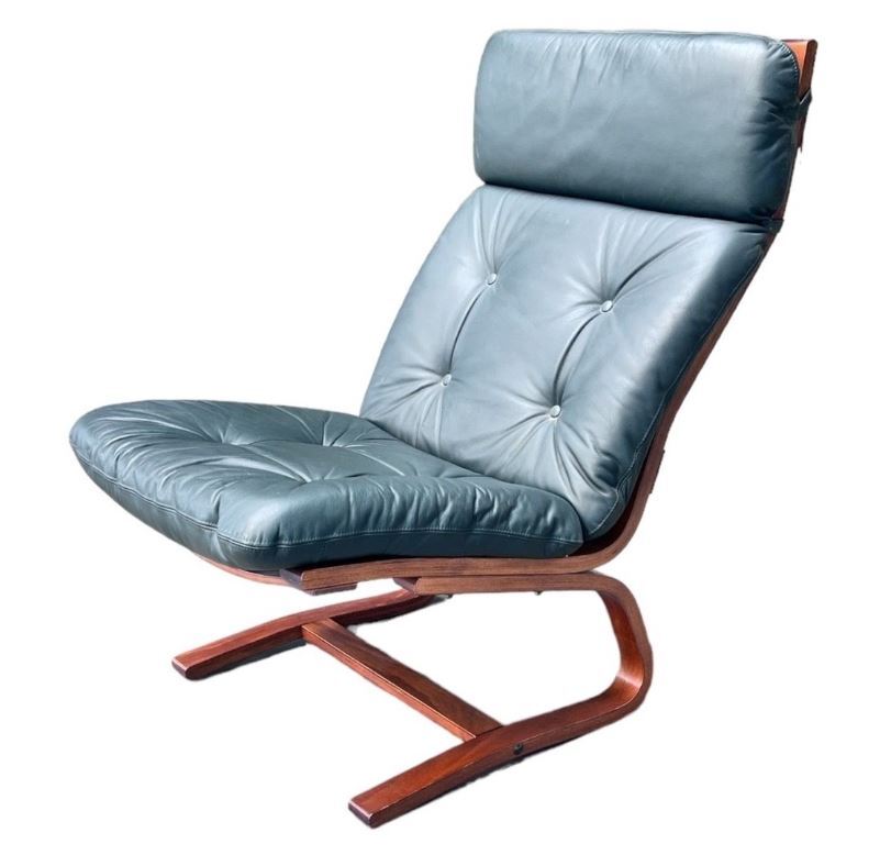 Vintage Sessel Leder Holz Dunkelgrün 3