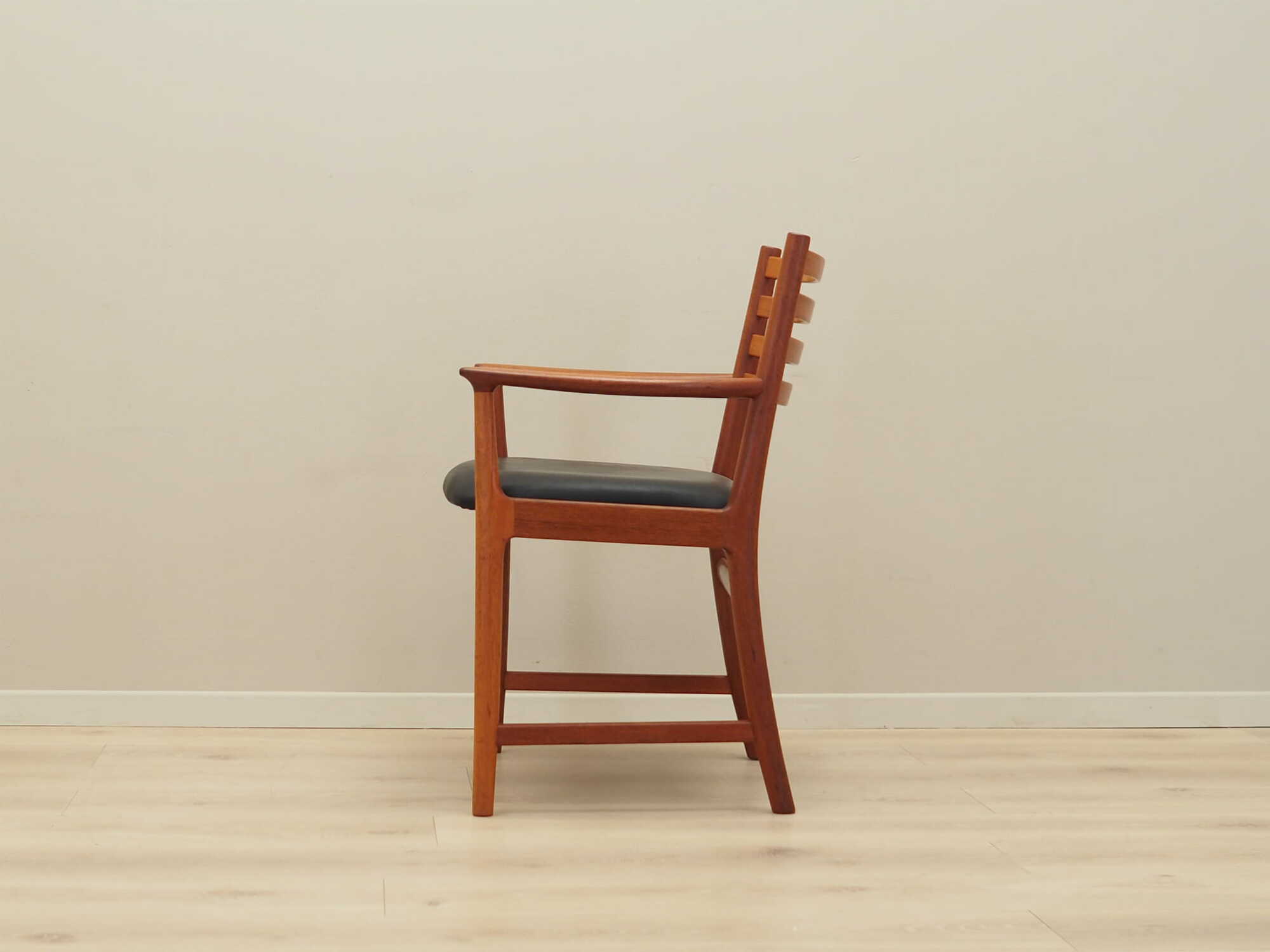 Vintage armchair Teak wood Leather Brown 1970s 4