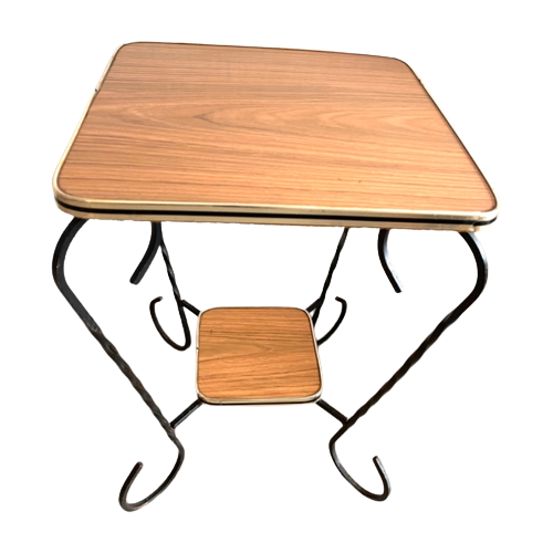 Vintage Tisch Holz Metall Braun  0