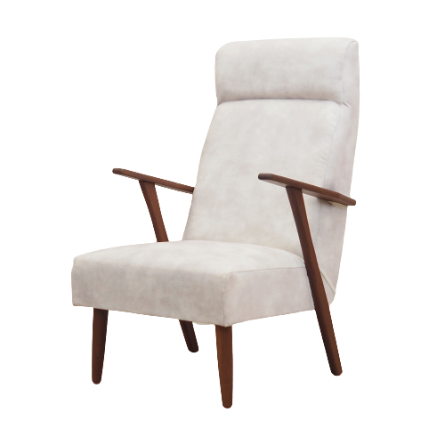 Vintage Chair Teak Velvet White 1970s 0