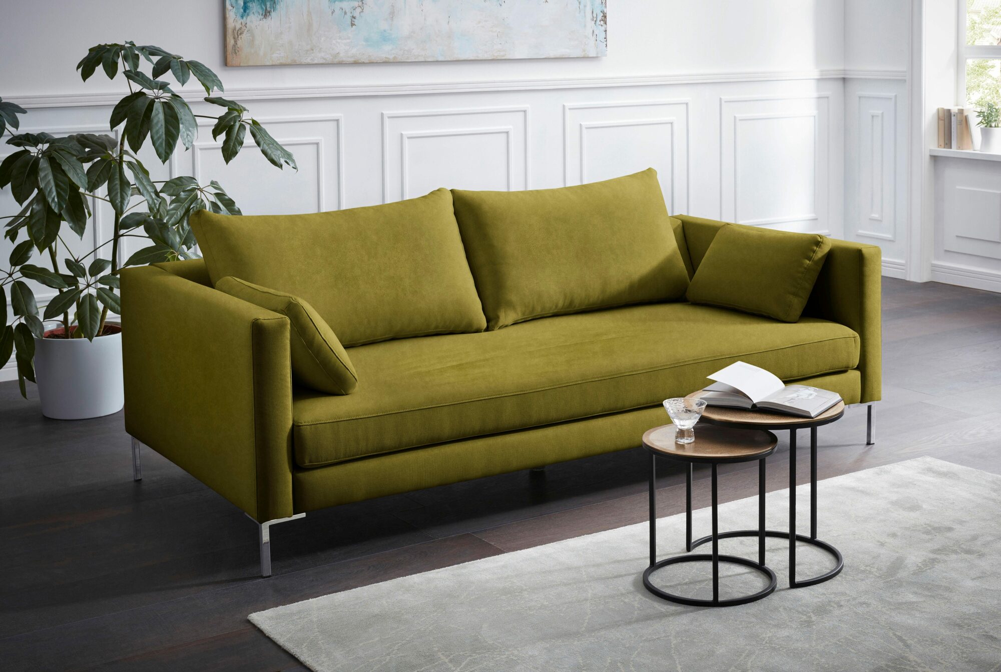 Marinus Sofa 3-Sitzer Samt Metall Grün 0