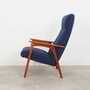 Vintage Stuhl Teakholz Wolle Blau 1970er Jahre 4