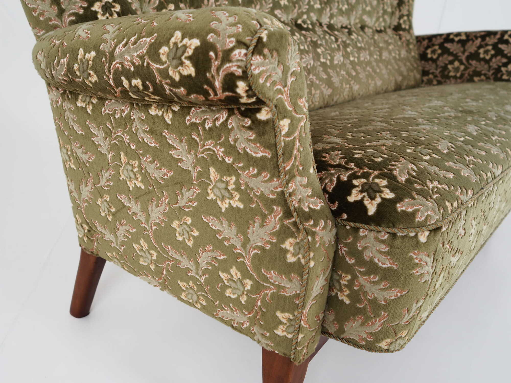 Vintage Sofa Buchenholz Textil Grün 1960er Jahre  9