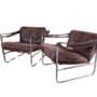 2x Sessel Stahl Leder Braun  1