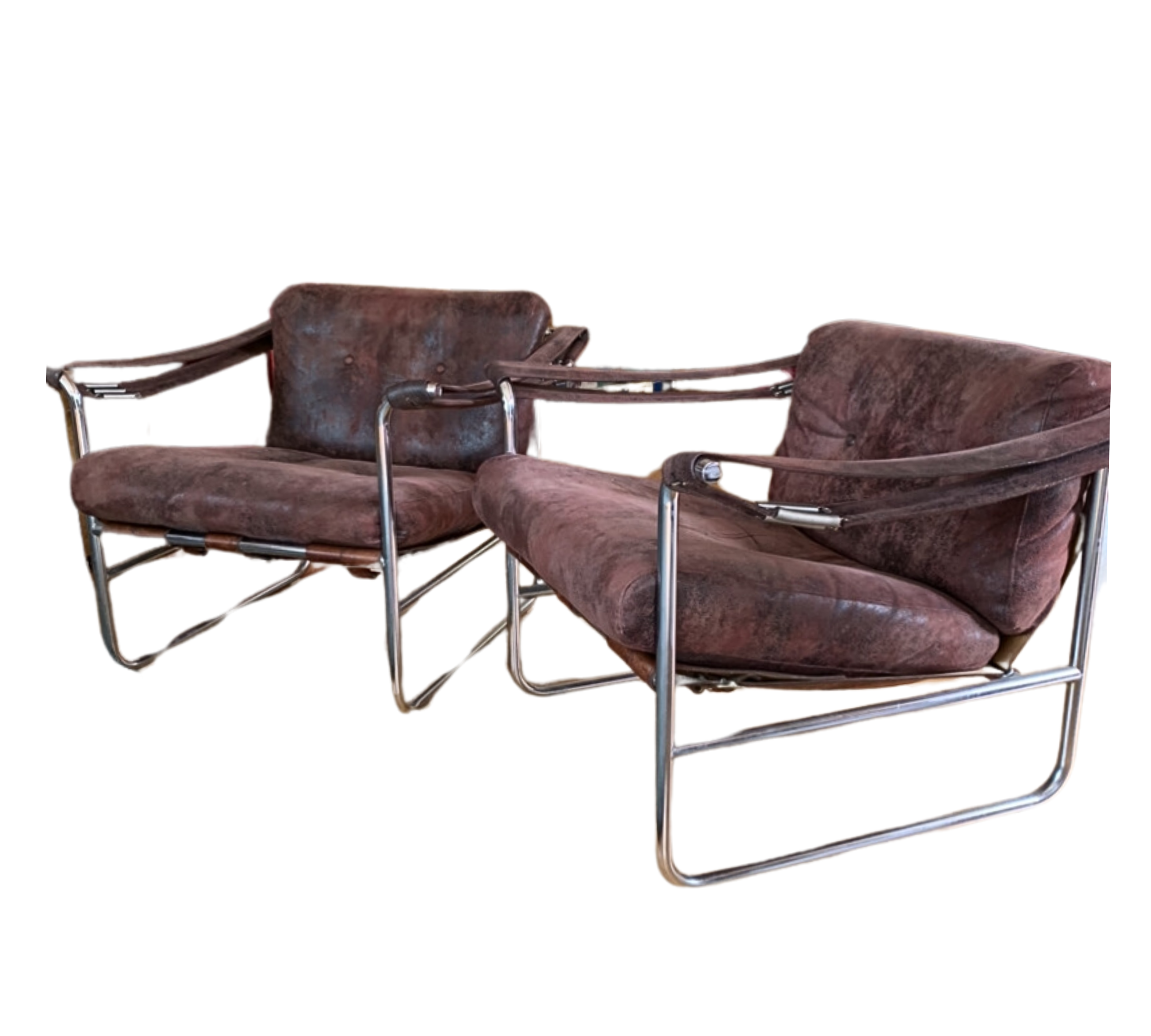 2x Sessel Stahl Leder Braun  1