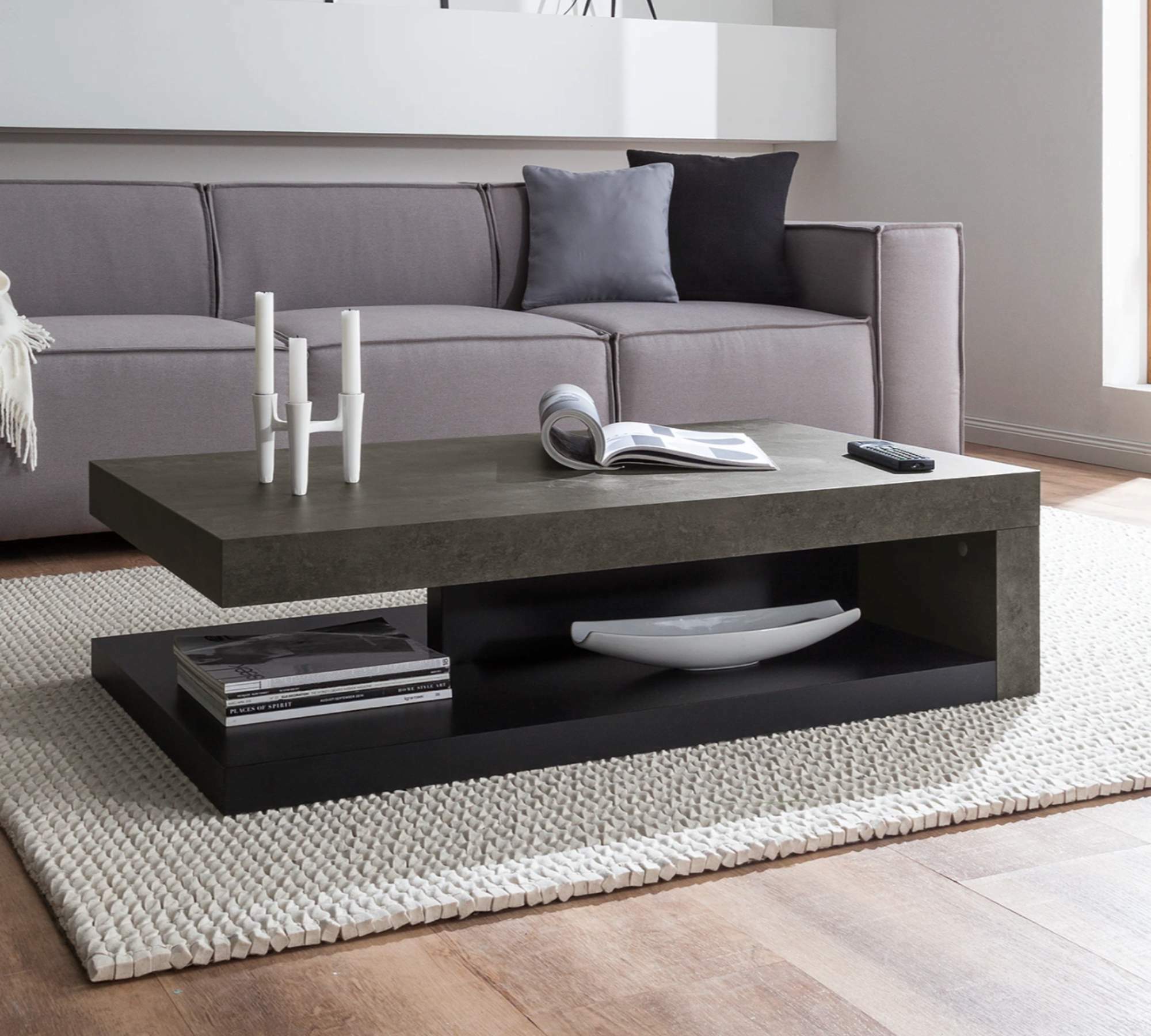 Couchtisch Beton Dekor Wabenplatte Matt Schwarz 5
