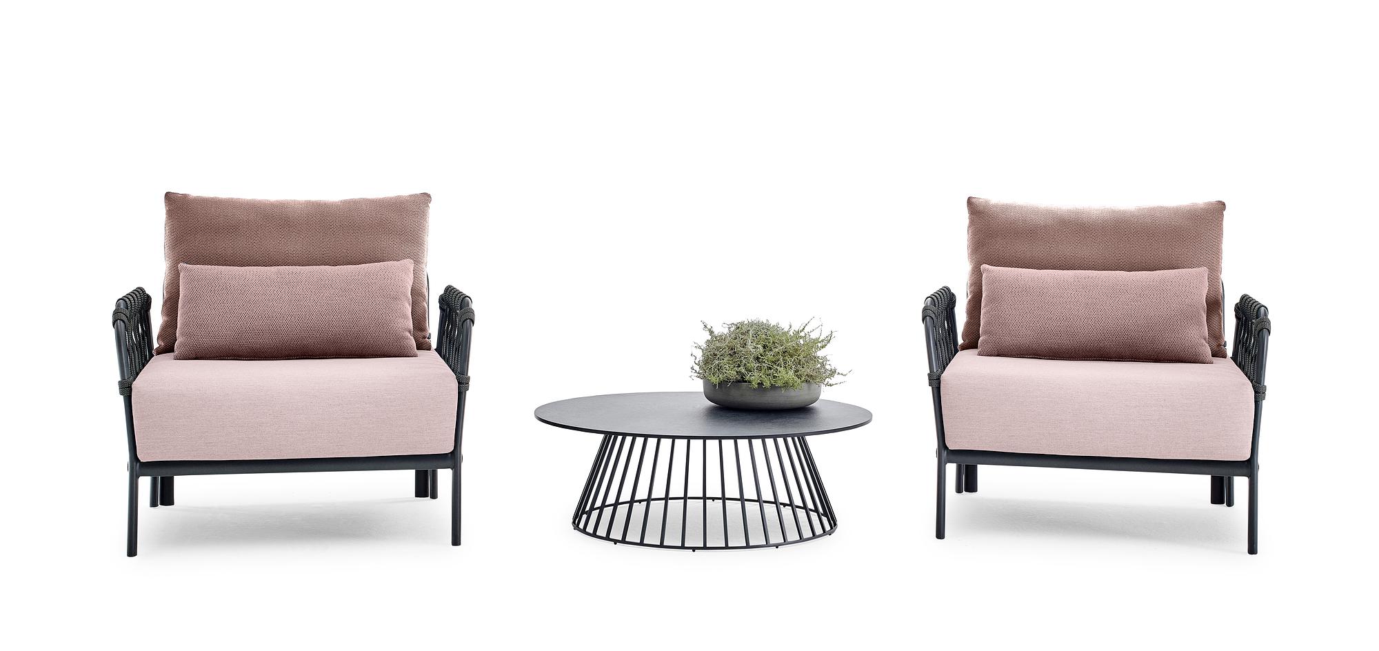 2x Caro Garten Loungesessel Anthrazit Pfirsichfarbig 1