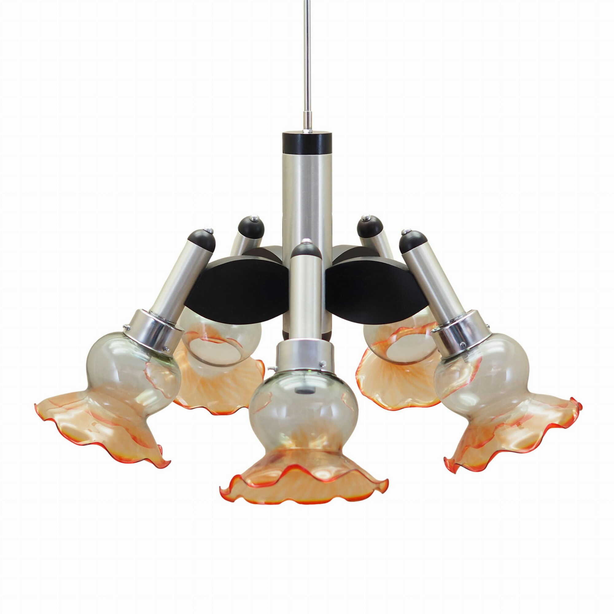 Vintage chandelier glass wood orange 1970s 0