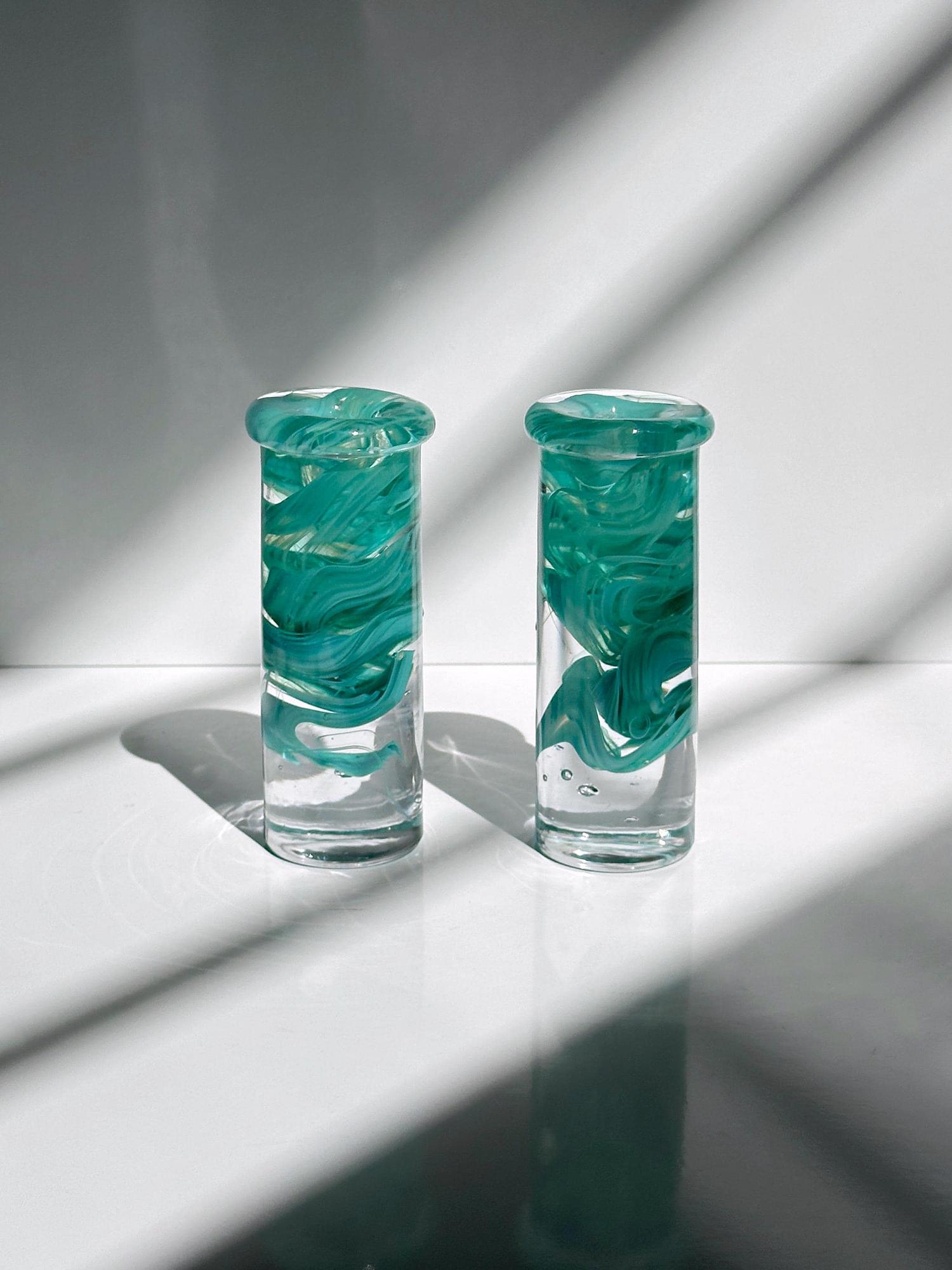 2x Atoll Candle Holder Glass Green 0