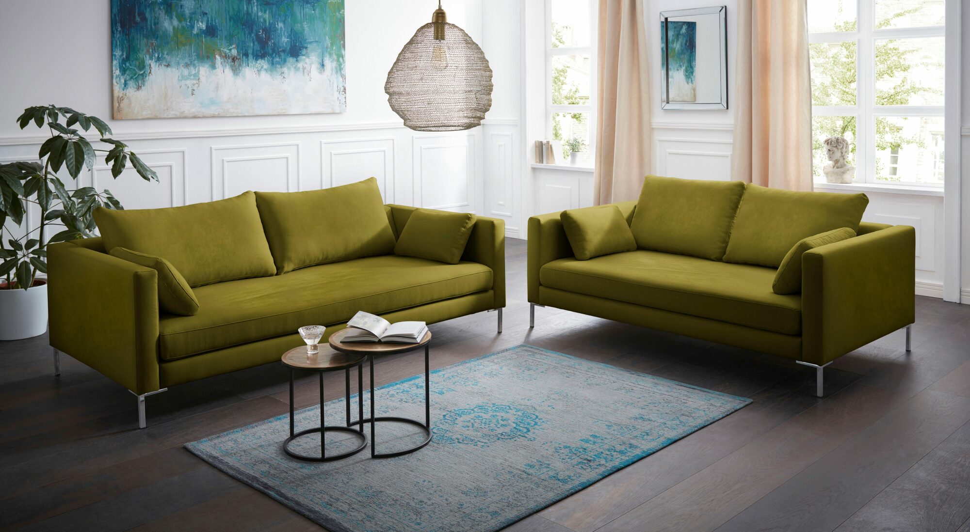 Marinus Sofa 3-Sitzer Samt Metall Grün 1