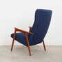 Vintage Stuhl Teakholz Wolle Blau 1970er Jahre 5