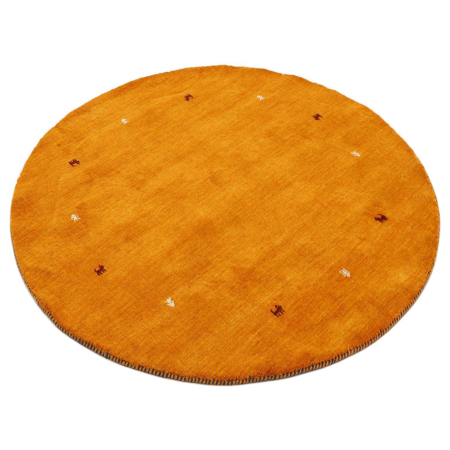 Wollteppich Gabbeh Uni Rund Wolle Orange 150 x 150 cm 1