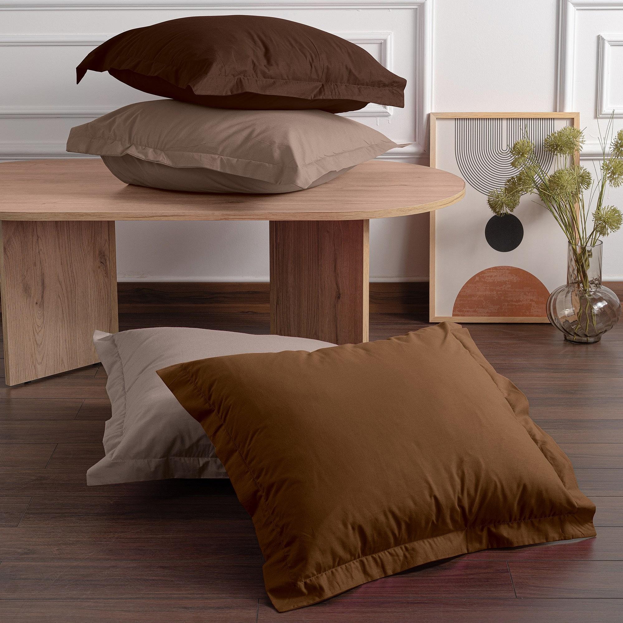 2x Pillowcase Ranforce Cotton Dark Brown 1