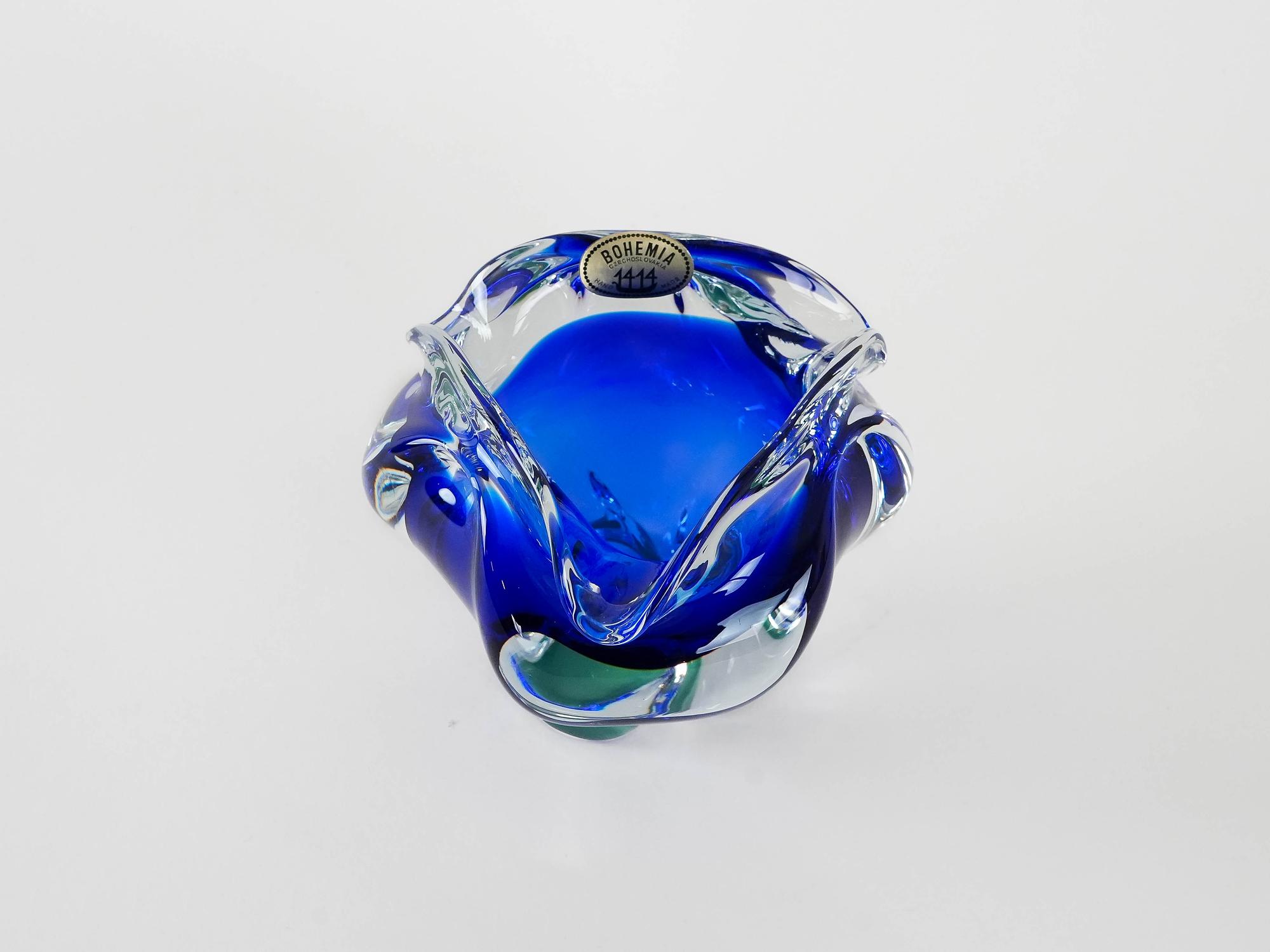 Böhmische Schale Blau Transparent 1970er Jahre 2