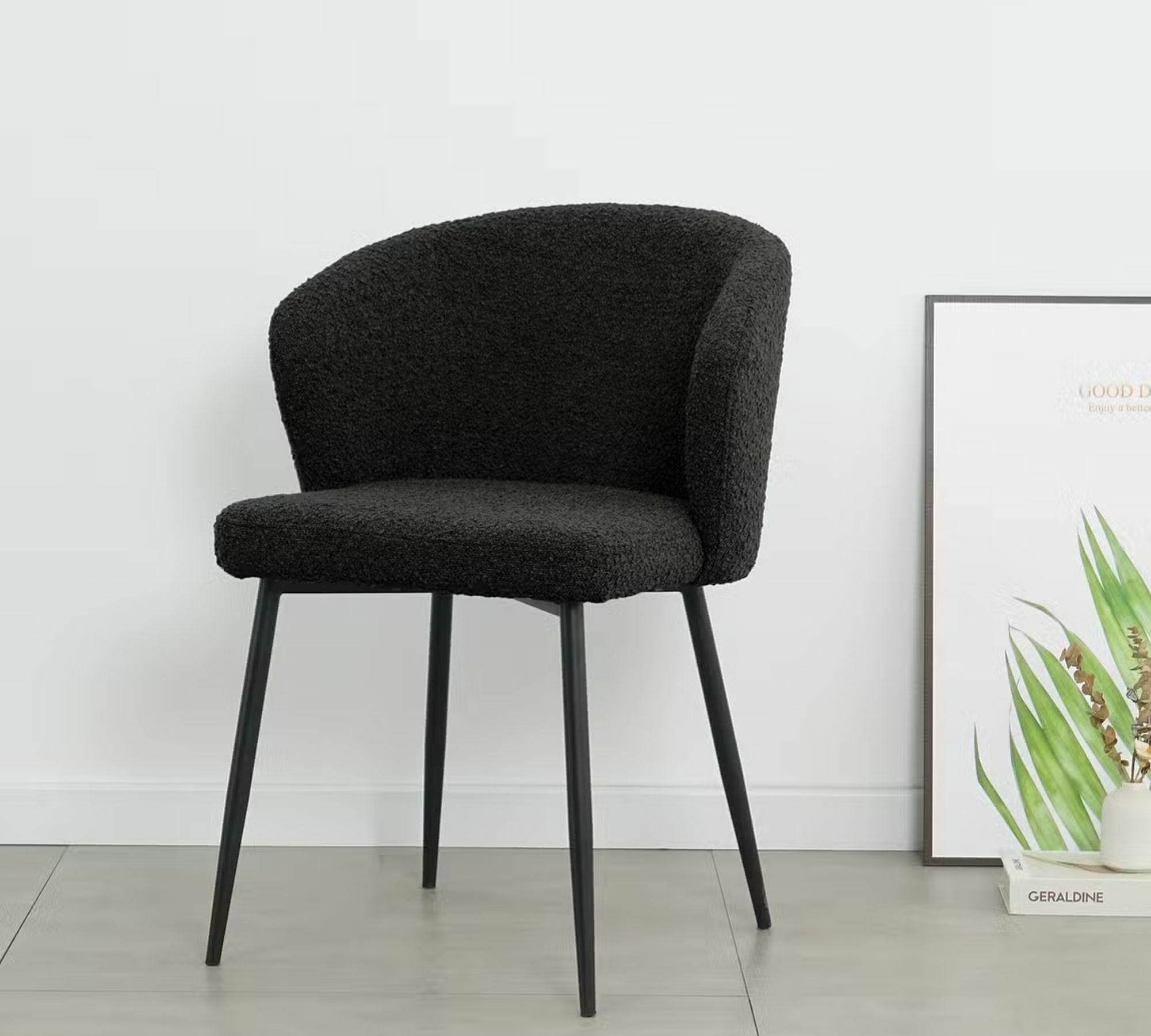 2x Mareth Polsterstuhl Mareth Metall Bouclé Schwarz 1