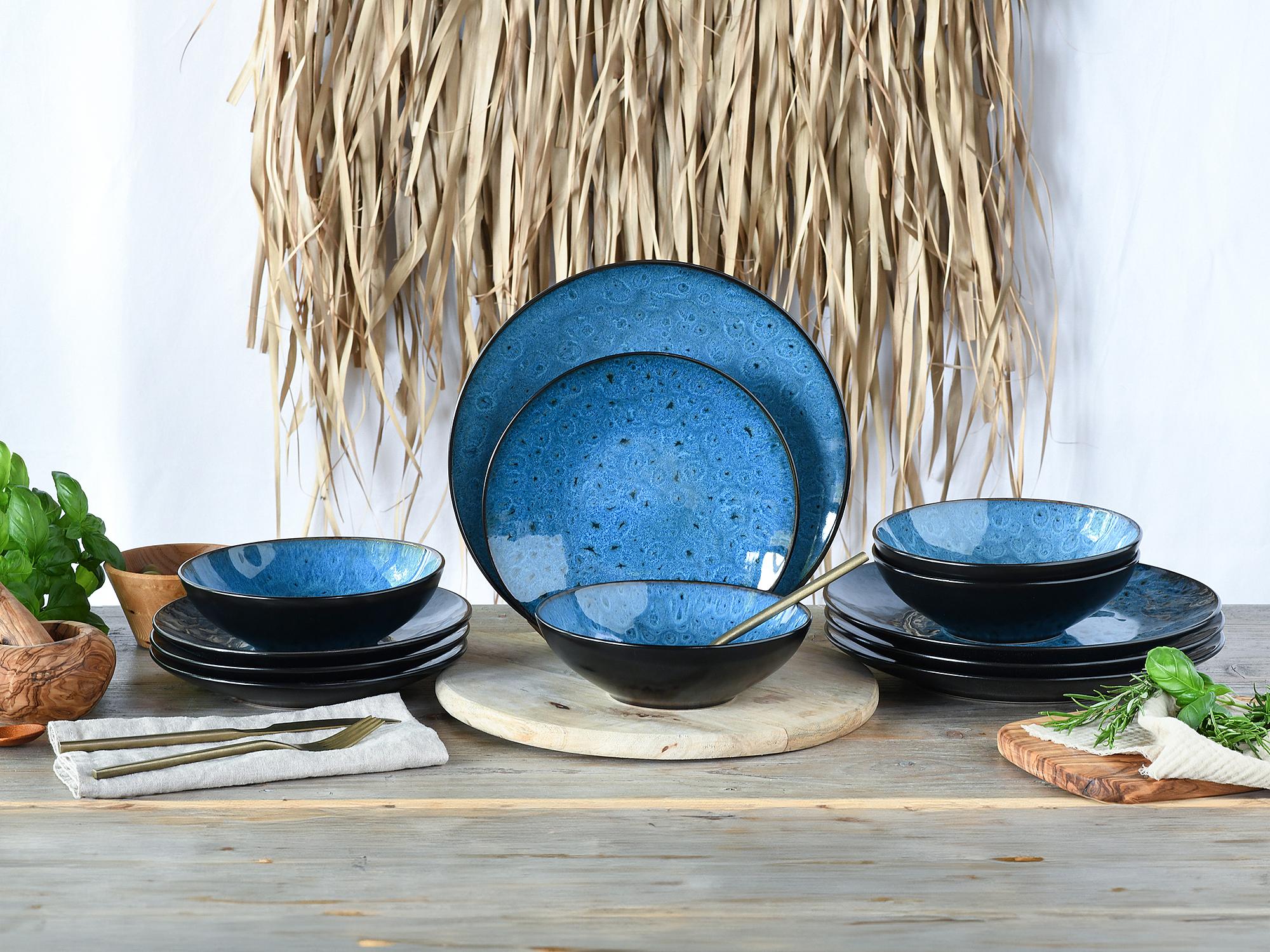 Capri Geschirrset 12-teilig Steinzeug Blau 2