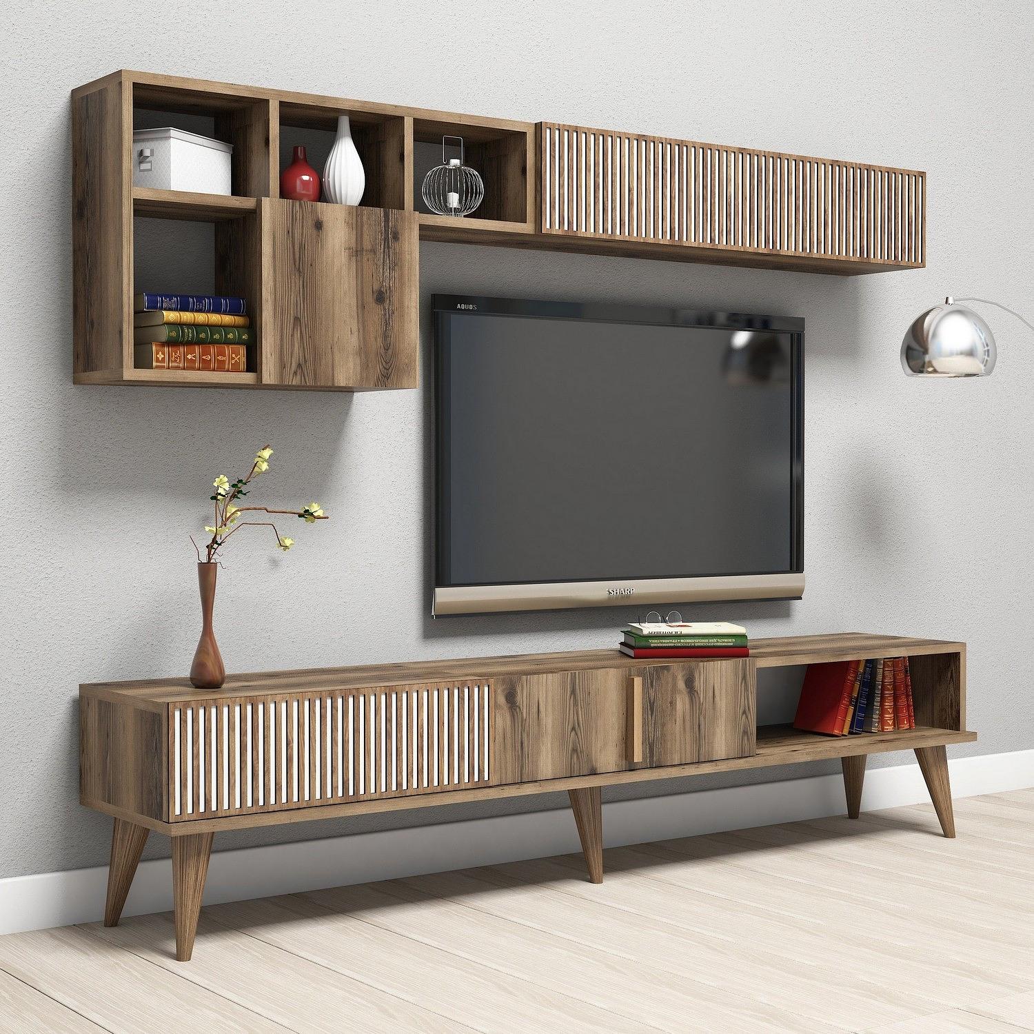 Milan lowboard with wall shelf walnut brown 3