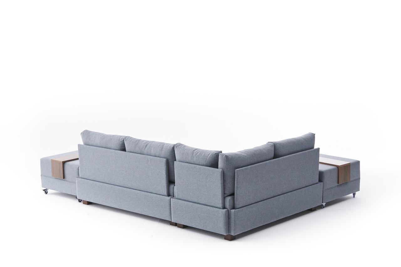 Fly Ecksofa Links mit 2 Hockern Blau 7