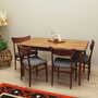 4x Vintage Dining Chair Teak Wood Textile Brown 1970s 1