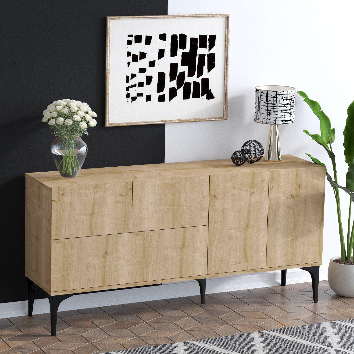 Console Table Wood Veneer Black 2