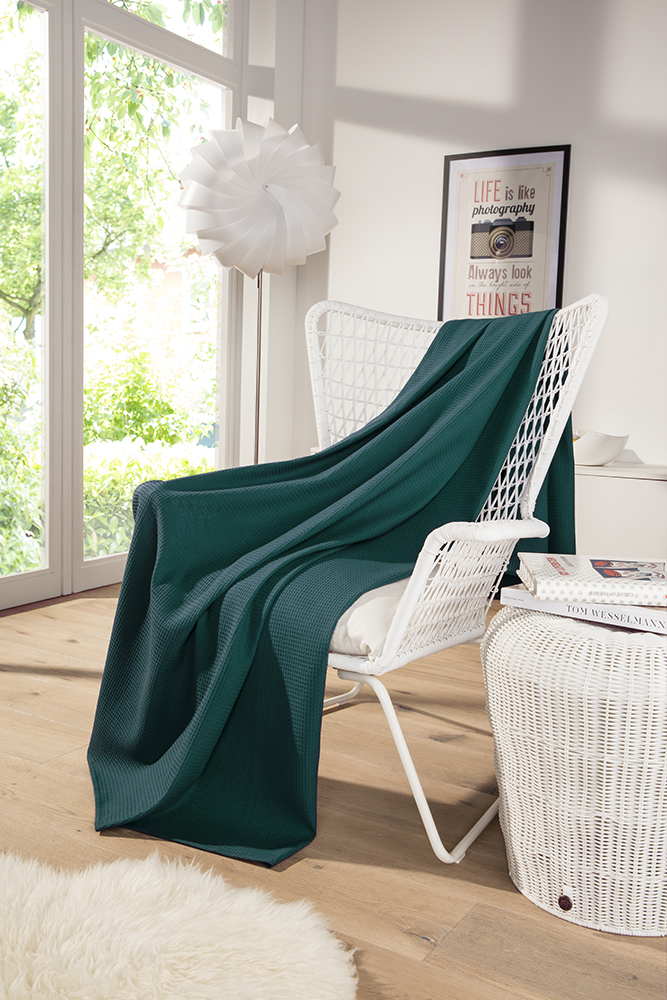 Leichte Decke aus Waffelpiqué 100% Baumwolle Petrol Single 3