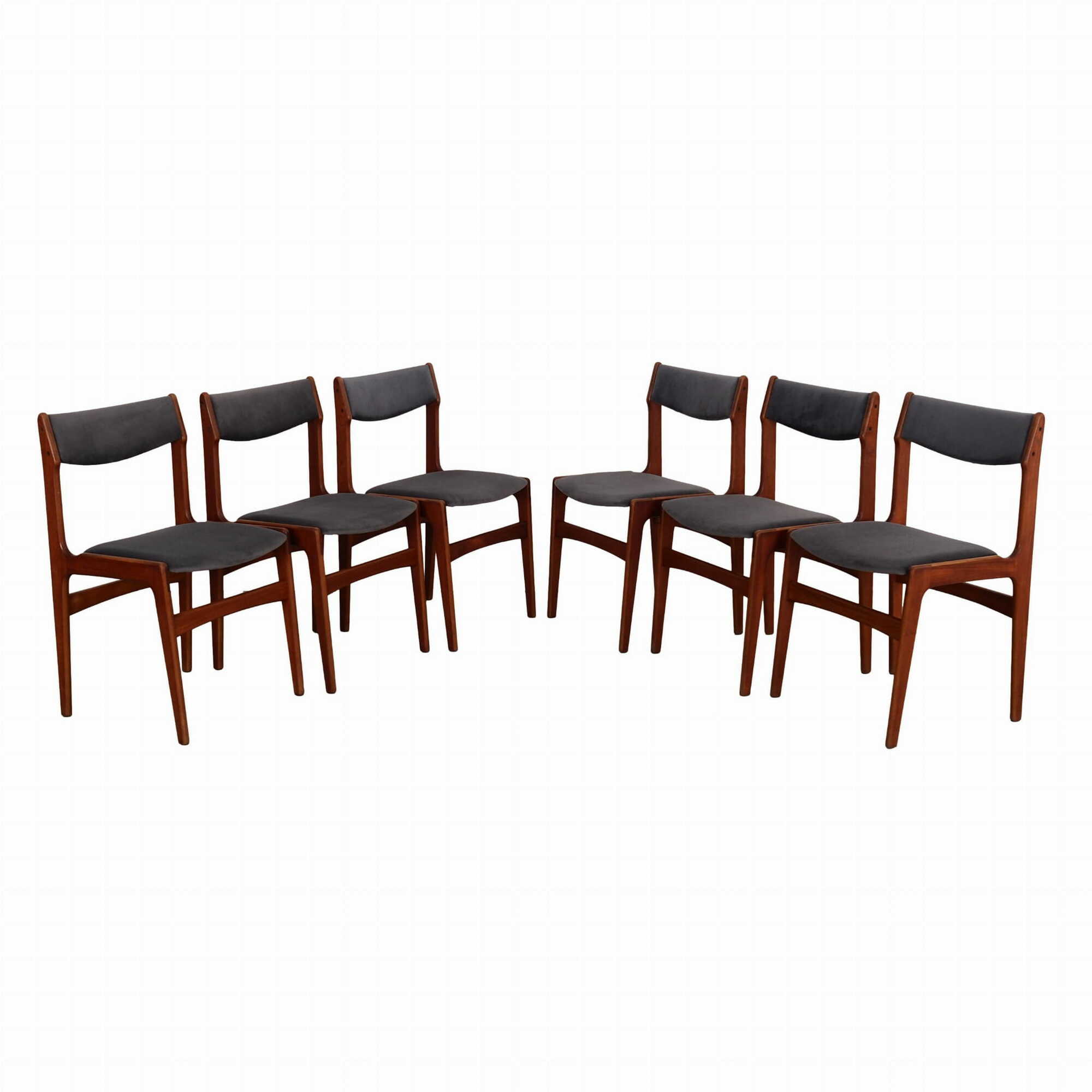 6x Chair Teak Velvet Brown 1960s 0
