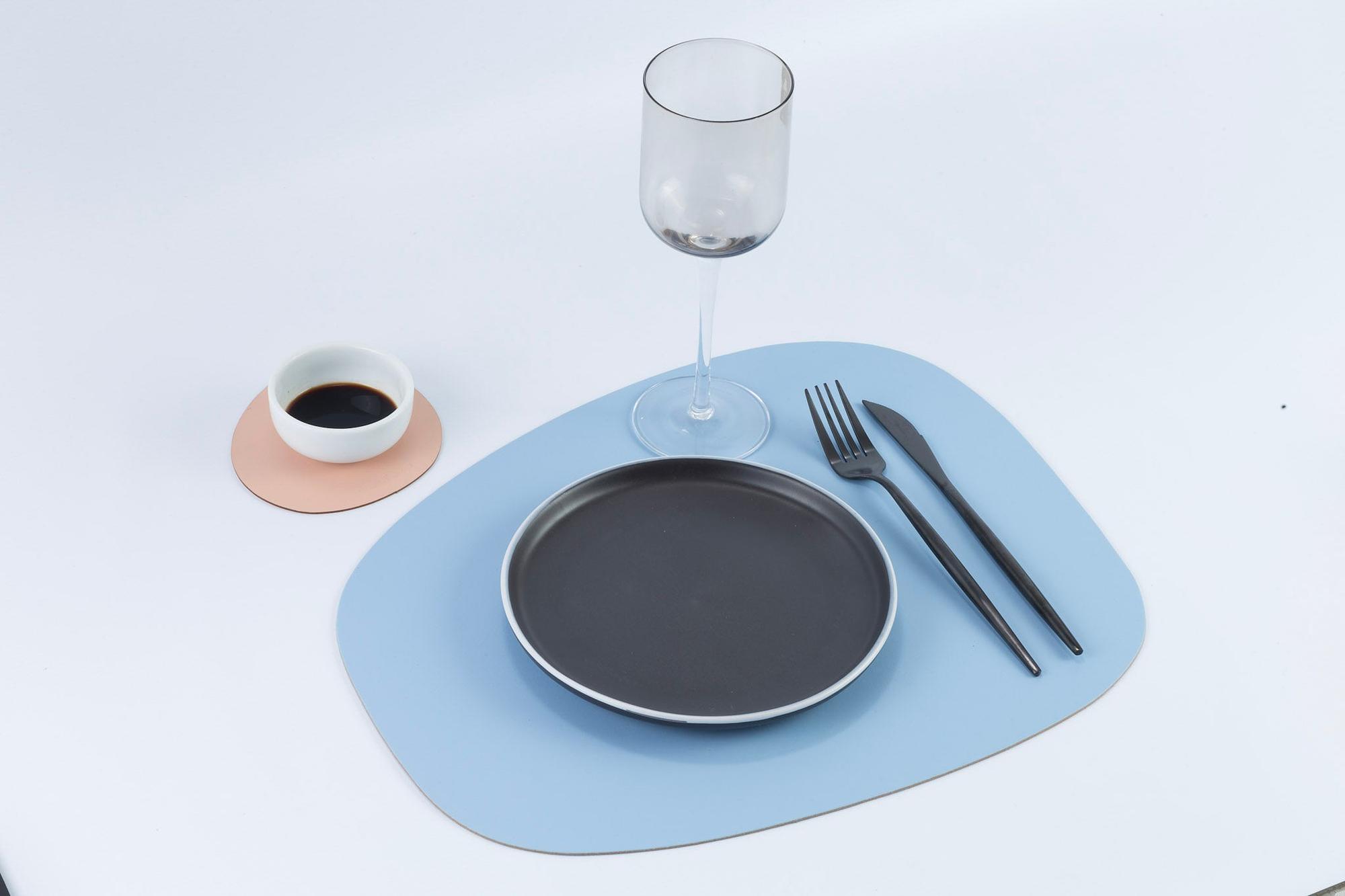 Stone Placemat 100% Recycled Leather Light Blue 2