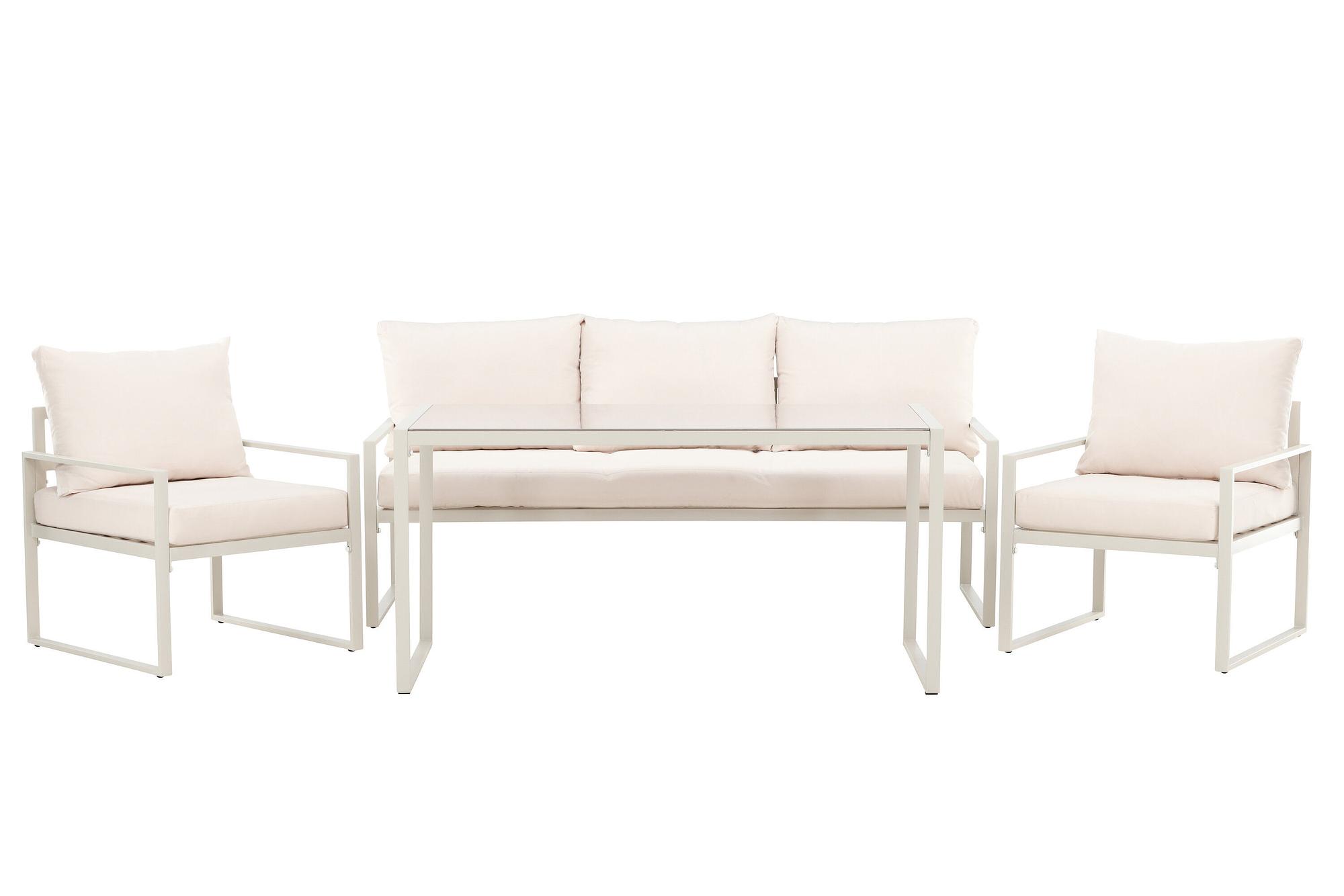 4x Catania Loungeset Stahl Glas Creme 0