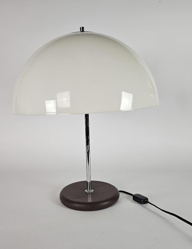 Vintage Mushroom Tischlampe Metall Chrom Braun 1