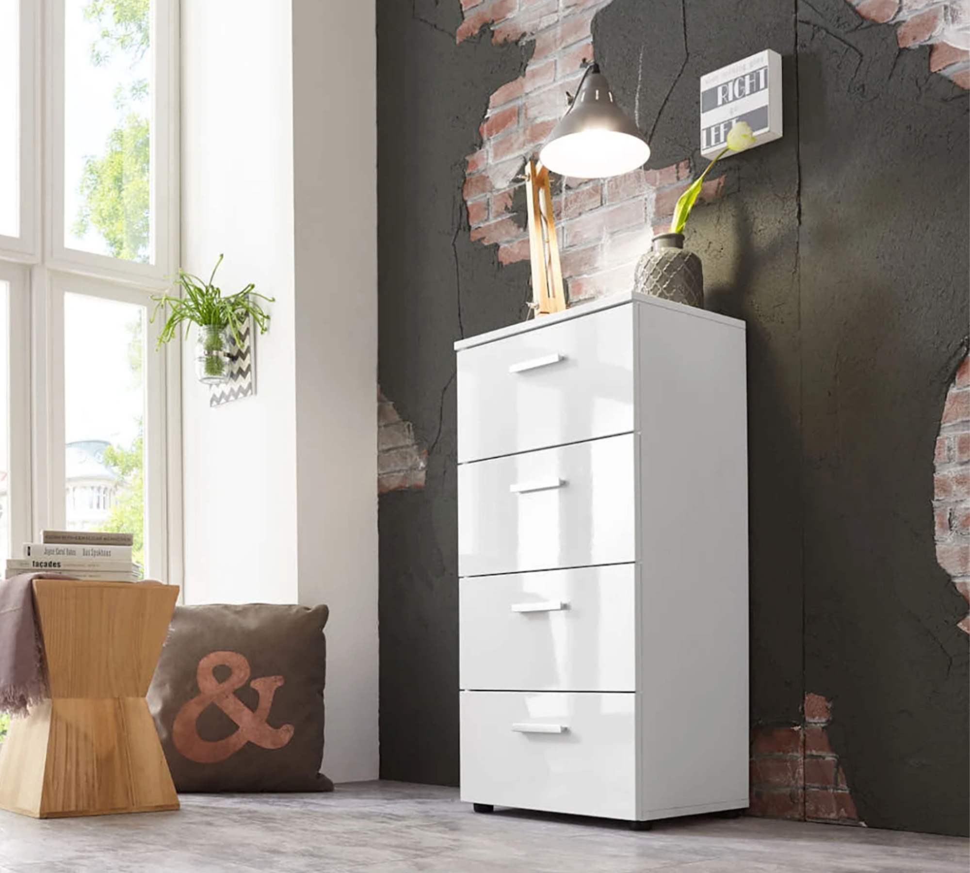 Kommode Holz Hochglanz Weiß 1