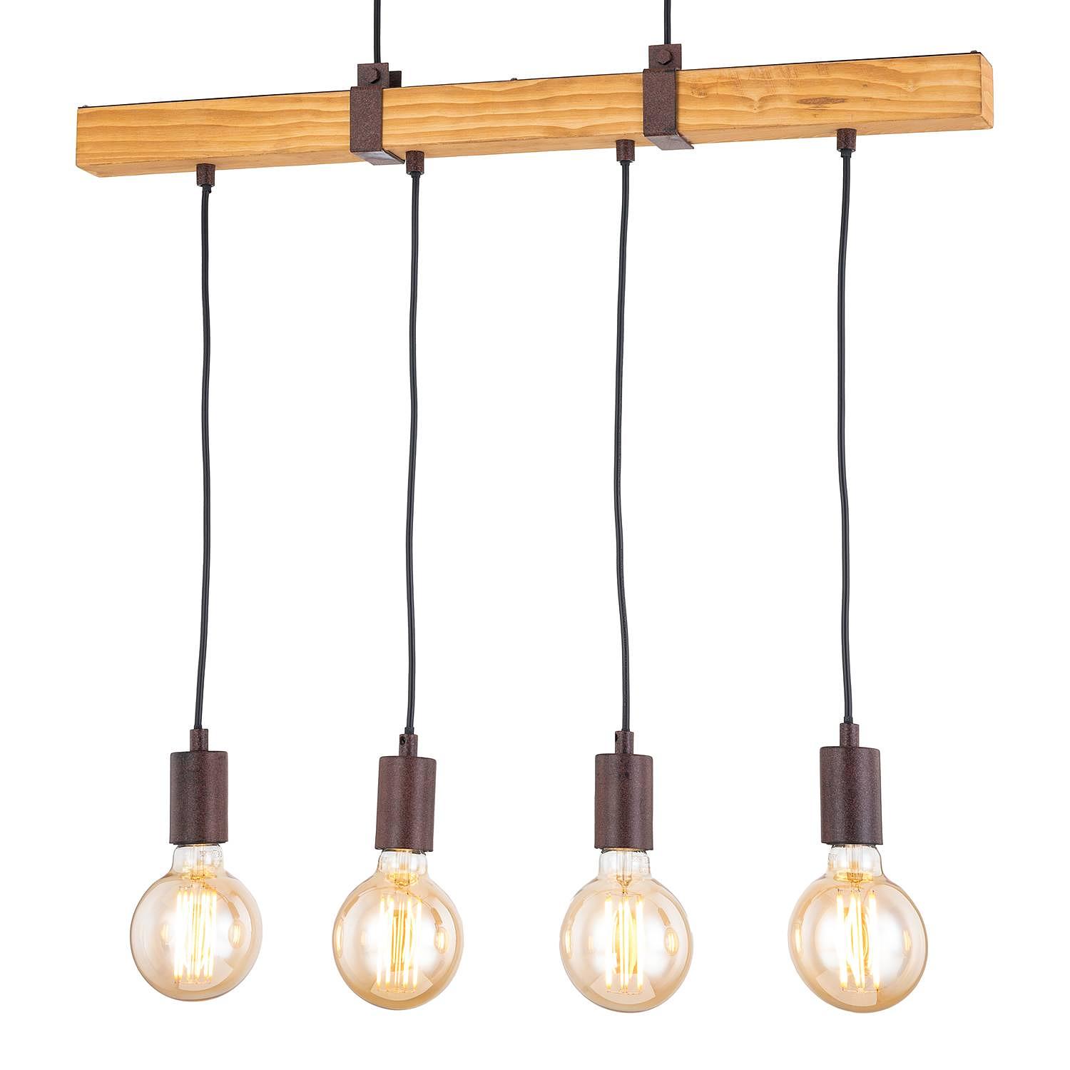 4-flame pendant light Linn II partly solid wood ash iron 0