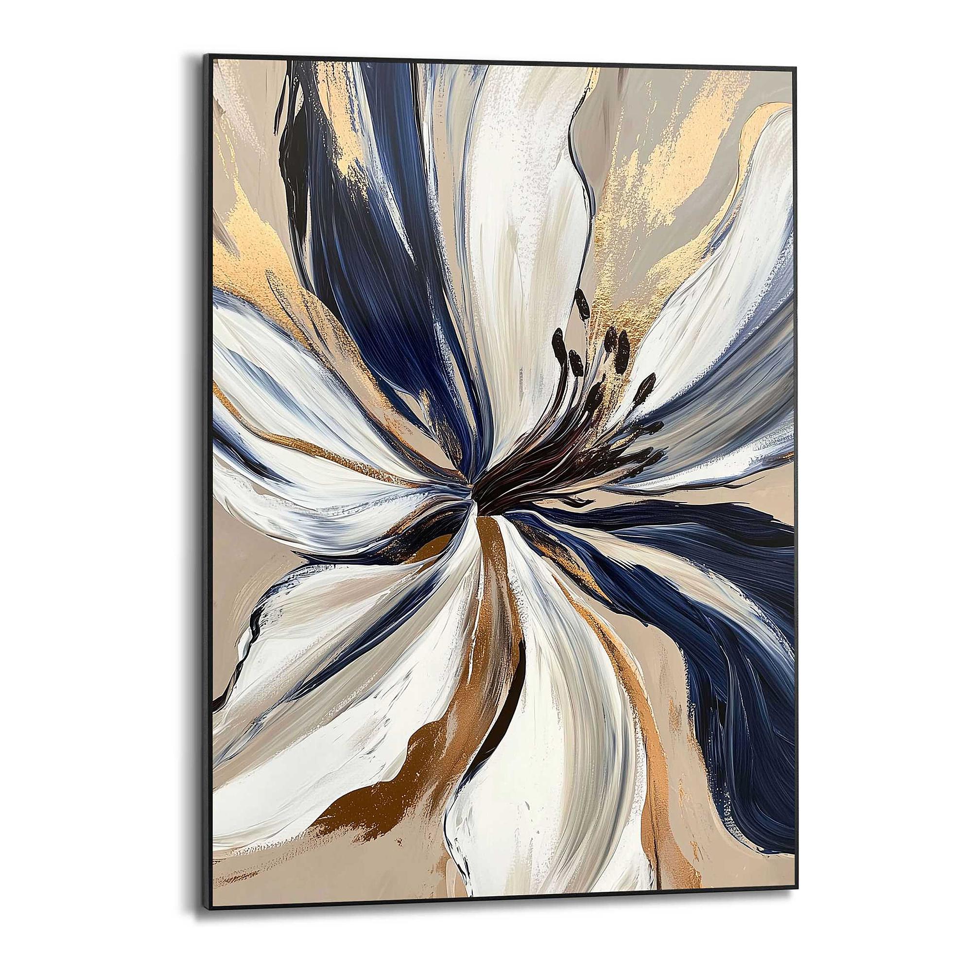 Glamour Flower Kunstdruck MDF Glas Schwarz Beige 1