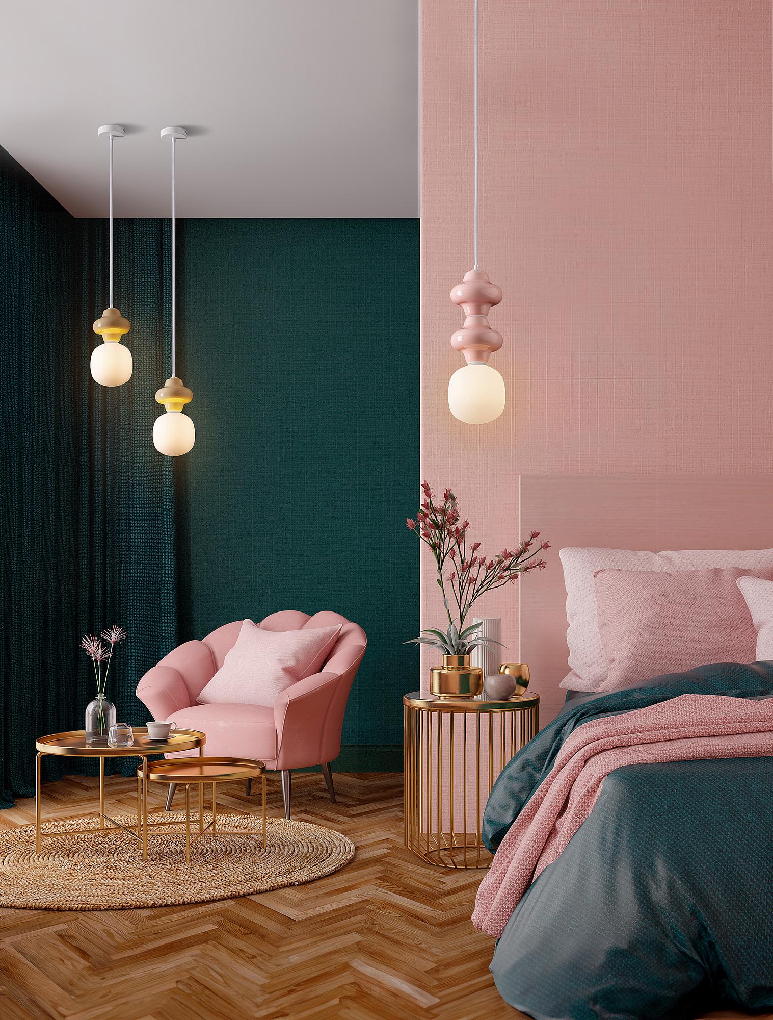 Clio Typ A Pendelleuchte Keramik Opalglas Beige 2