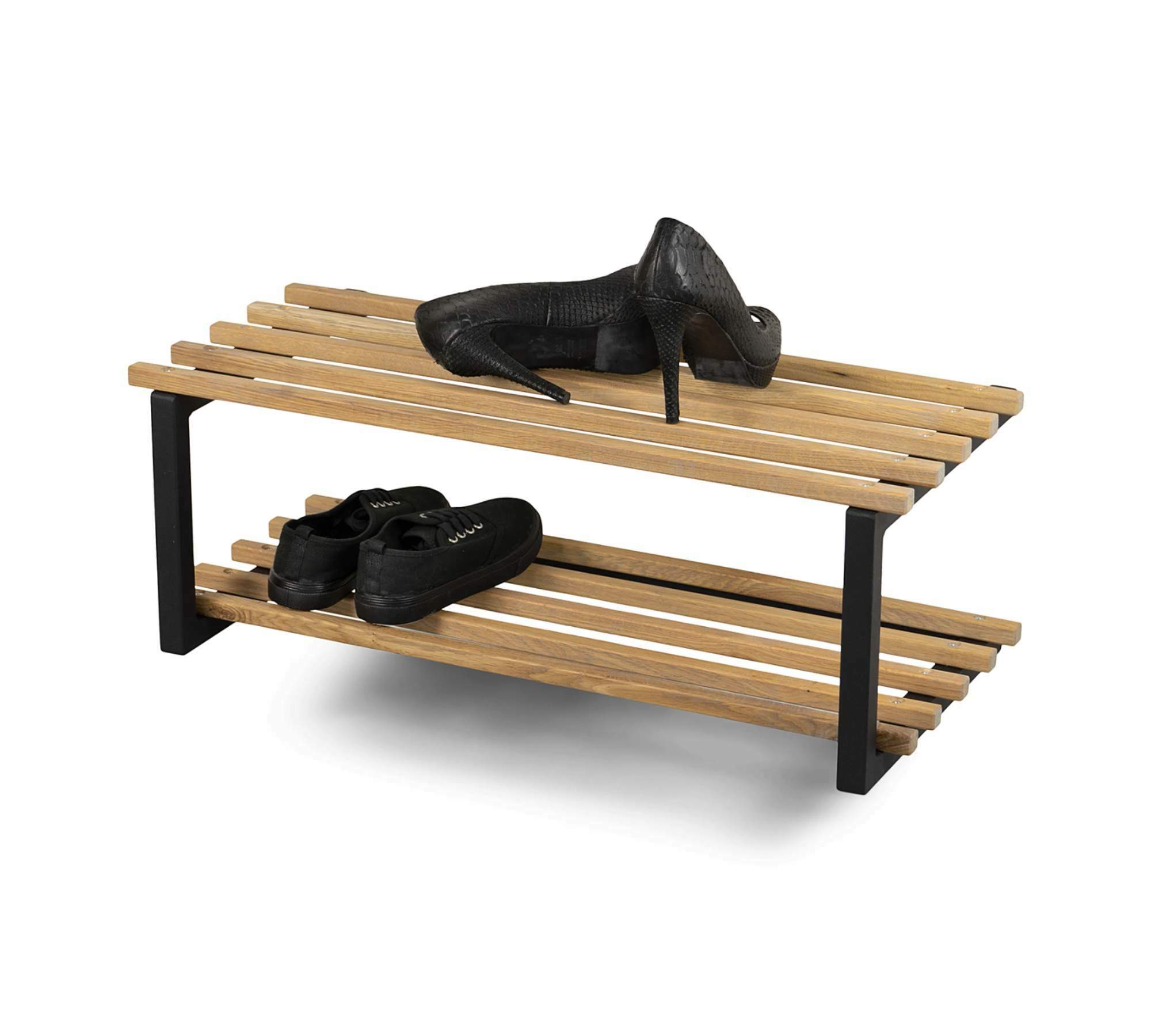 Schuhregal Eichenholz Stahl Schwarz 0