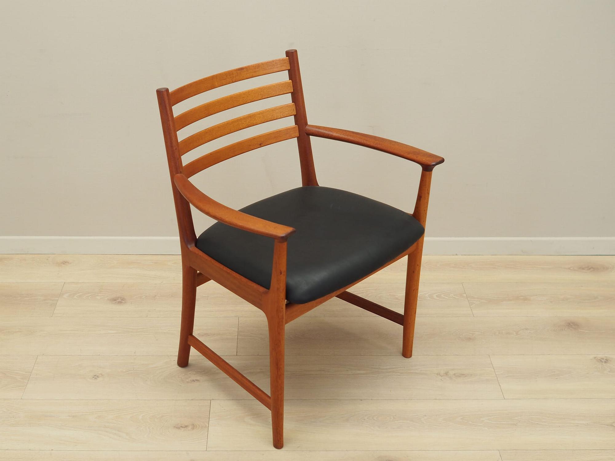 Vintage armchair Teak wood Leather Brown 1970s 10